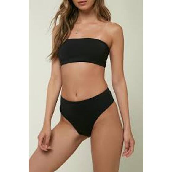 O'NEILL Strapless Bandeau Bikini Top PADDED Black Size Small S Saltwater - Picture 1 of 4